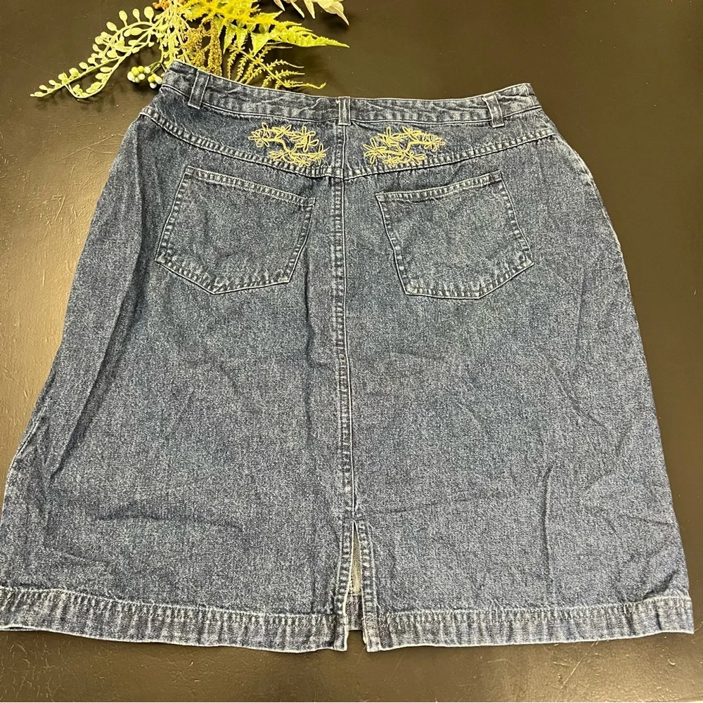 Westbound Y2k Blue Denim Floral Embroidery Straight Knee Length Jean Skirt Sz 14
